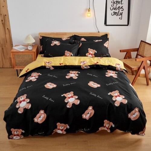 Yellow Black Cartoon Bear Comforter Bedding Set Fashion King Queen Twin Size Bed Linen Duvet Cover Sets Kids Child Adult Gifts