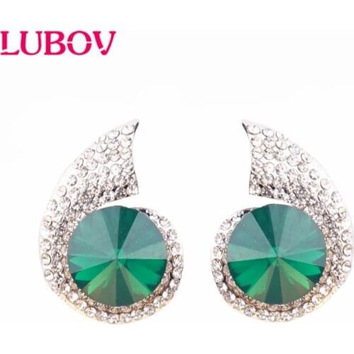 LUBOV Big Crystal Fishtail Stud Earrings Shine Stone Women Piercing Earrings Trendy Wedding Jewelry Christmas Gift Wholesales