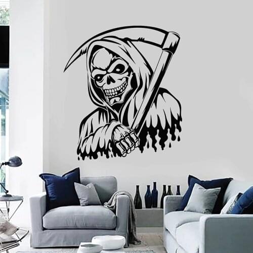 Cool Style Wall Decal Night Skull Darkness Death Scythe Vinyl Window Stickers Teens Boys Bedroom Man Cave Bar Decor Mural M813