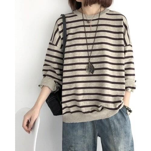 Spring And Autumn Loose Pullover Sweater Striped Long Seeve Knitted Tops All-Match Outerwear 6 Colors Women Sweaters Pull Femme