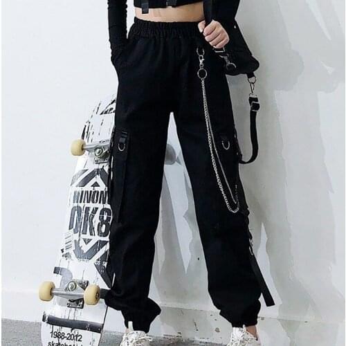 Spring And Autumn Ins Plus Velvet Overalls Same Style For Men And Women Trend Handsome Loose Metal Chain Black Casual Trousers