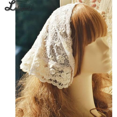 Vintage Lolita Head Scarf Triangle Lace Embroidered Scarf for Women