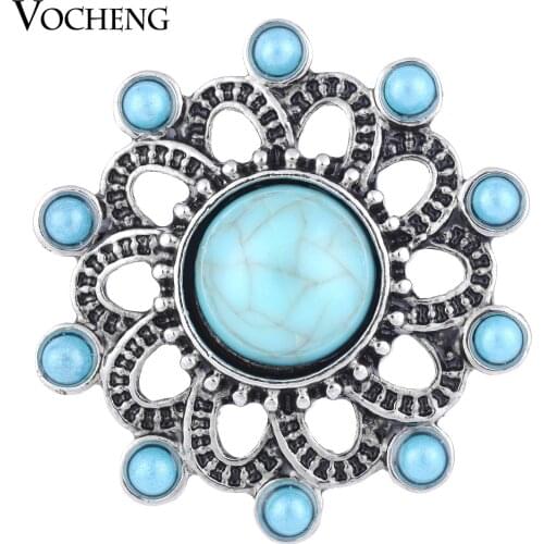 Vocheng Ginger Snap Button 18mm Vintage Hollow out Round Blue Bead Vn-1131