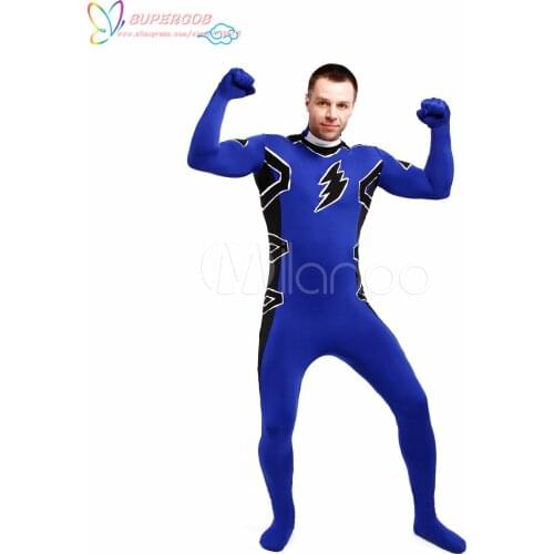 High Quality Halloween Carnival Party Black And Blue Spandex Super Hero Zentai Suit