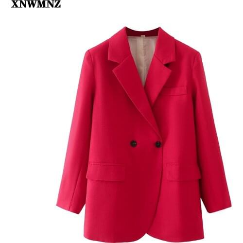 XNWMNZ 2021 New Women Solid Red Blazer Coat Pocket Double Breasted Female Casual Chic Tops bm y2k