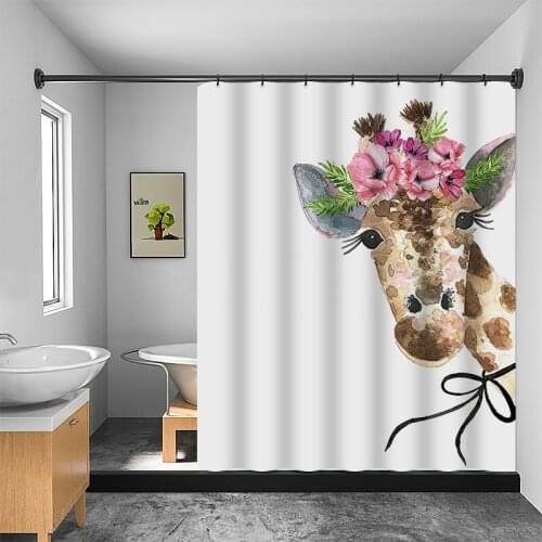 Cute Giraffe With Floral Shower Curtain Fashion Simple Design Home Decorative Curtains For Bathroom Art Painted Decor Cloth