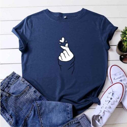 2021 Summer T-shirt Oversized Womens T-shirt S-5XL Finger To Heart Tshirt O-neck Short-sleeve Tshirt Cotton Women Clothing Tops