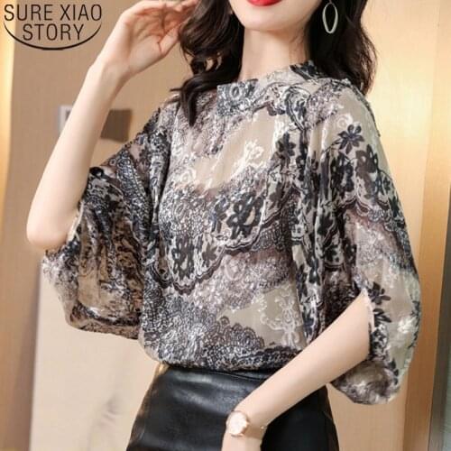 Plus Size Floral Women Tops Vintage Print Blouse Women Shirts Casual 2021 Summer Chiffon Blouse Lantern Sleeve Clothing 13953