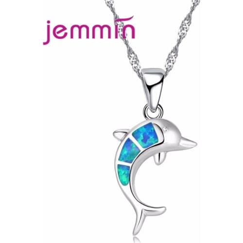 Cute Dolphin Blue Fire Opal Necklace Pendants 925 Sterling Silver Necklace Women Jewelry Femme Romantic Gift Top Quality