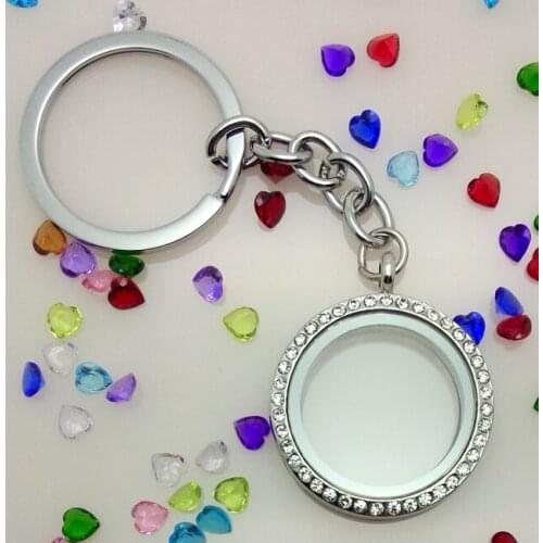 10pcs 30mm openable magnetic living glass floating locket key chains floating locket keychains