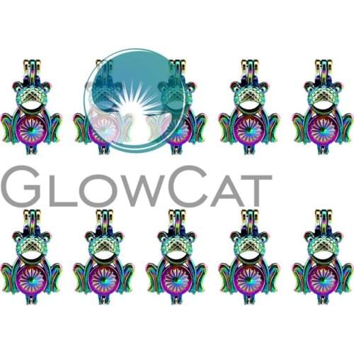 10x C667 Rainbow Colors Cute Frog Stone Beads Cage Jewelry Making Perfume Essential Oil Diffuser Pearl Cage Locket Pendant
