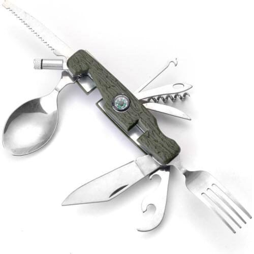 12 In 1 Detachable Tableware Multi Tool Portable Picnic Camp Spoon Fold Spork Fork Flatware Knife Cutlery Can LED Opener Outdoor