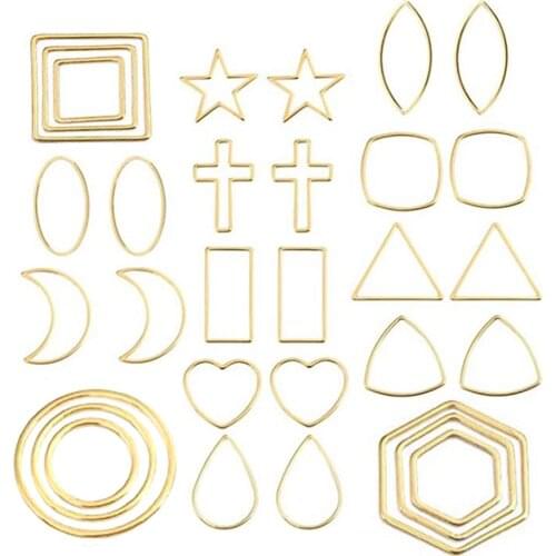 15 Styles Earring Open Bezel Hollow Pendant Charms for Jewlery Making Stainles Steel DIY Findings for Earring Making Gold Color