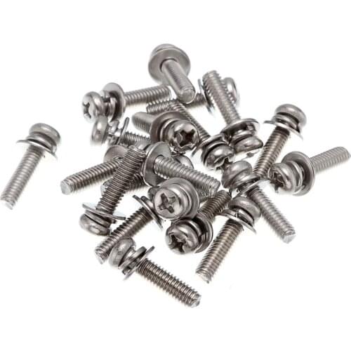 100pcM4*20/25/30/35 Phillips Pan Head Three Combination Screw Three sem screws with washer attached steelwith nickel triad screw