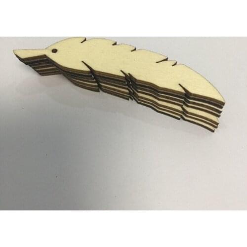 50PCS feather ornament wood christmas tree ornament wood feather design