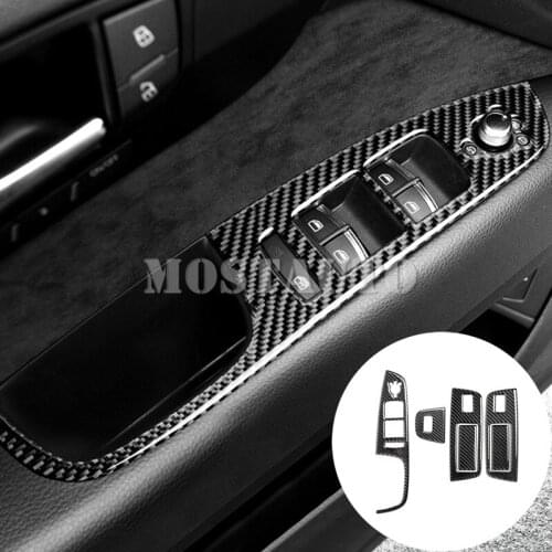 For Audi Q7 Carbon Fiber Car Door Window Switch Button Cover Trim 2008-2015 6pcs Car Accessories Interior Car Decor Car Trim