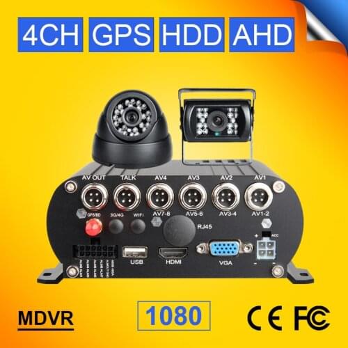 AHD 2.0MP IR Night Vision Camera Car Video Recorder Kits Cycle Recording Record GPS Track HDD 1080p Mobie Dvr With 4Channel