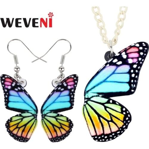 WEVENI Acrylic Colorful Butterfly Earrings Necklace Collar Pendant Hot Trendy Jewelry Sets For Women Girls Party Gift Drop Ship