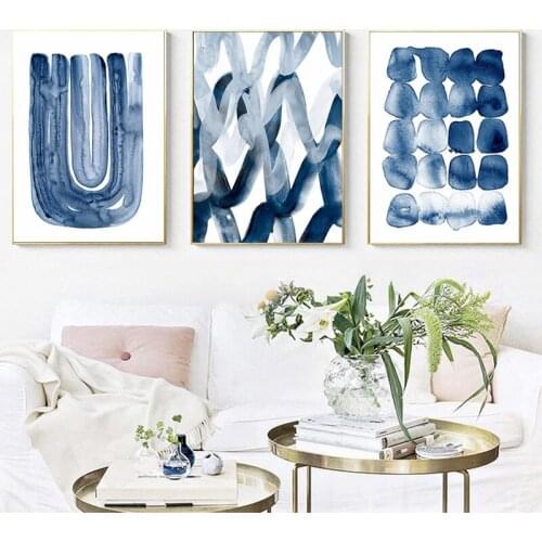 Watercolor Painting Navy Blue Abstract Painting Nordic Posters And Prints For Living Room Decorations No Framed Wall Canvas