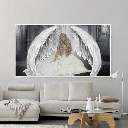 5D Diy Diamond Painting White Wings Angel Girl Large size Cross Stitch Kit Embroidery Mosaic Full Square Round Wall Stickers