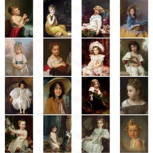 Diy Diamond Painting Realistic Character Oil Painting Western Aristocratic Blonde Blue-Eyed Beautiful Little Girl Poster