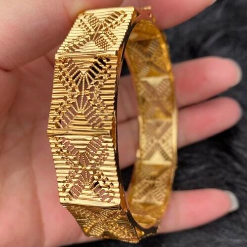 15mm 1pcs Gold Color Ethiopian Africa Saudi Arabia Bangles Dubai Bangles For Women Bride Wedding Sudan Bracelet Jewelry Gifts