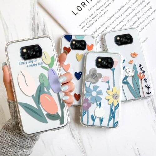 For Xiaomi Poco X3 NFC Case Silicon Soft On Poco X3 2020 Cute Painted Flower Bumper PocoX3 X 3 Fashion Fundas Cover