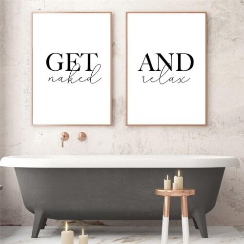 Black White Wall Art Canvas Painting Print Get Naked And Relax Quote Poster Wall Pictures For Bathroom Toilet Home Decor