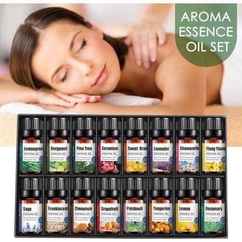 Pure Essential Oils 16pcs Gift Set Natural Plant Aroma Essential Oil Diffuser Eucalyptus Vanilla Mint Lavender Rose Tea Tree Oil