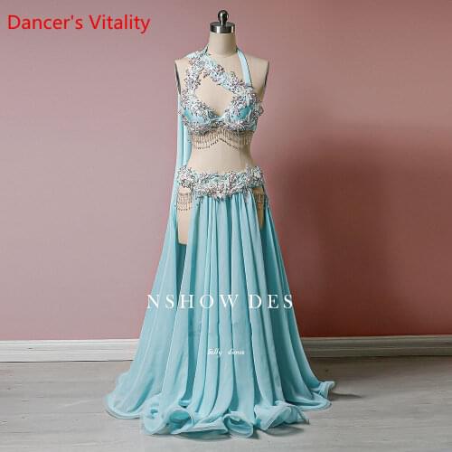 Exotic Dancewear Women Belly Dance Performance Suit Bra and Chiffon Skirt Customized Child Adult Oriental Danc Competition Set