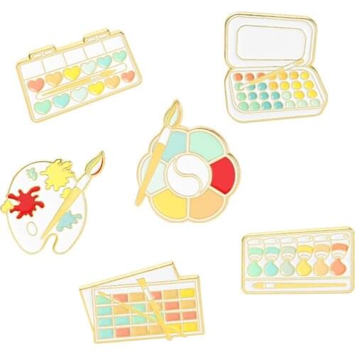 Color Pigments Lapel Pins Palette Brush Enamel Badges Fashion Anime Brooches For Women Cute Pins Metal Decorative Badges Brooch