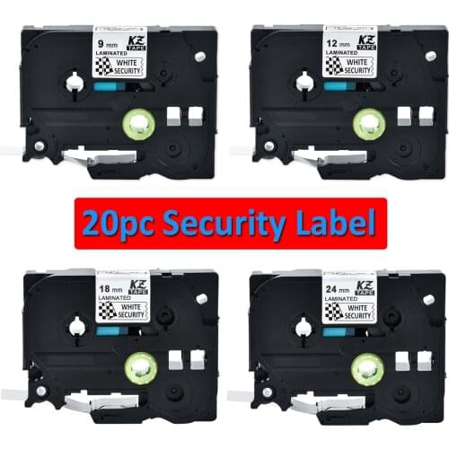 CIDY 20pcs TZe-SE4 SE3 SE5 SE2 9/12/18/24mm Compatible Security label tapes TZ-SE4 p touch tape label printer for Borther Ribbon