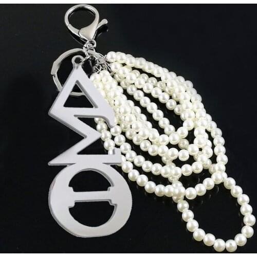 Greek Large size Stainless Steel SORORITY LOGO Pearl Keychain