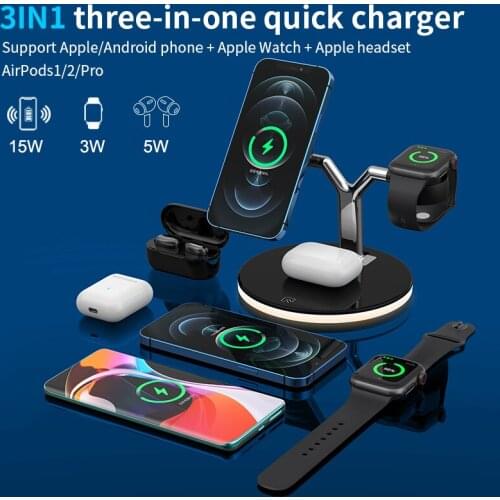 3 In 1 Magnetic Wireless Charger Stand For IPhone 12 11 Pro Max/Apple Watch Fast Wireless Charging Dock Station For Airpods Pro