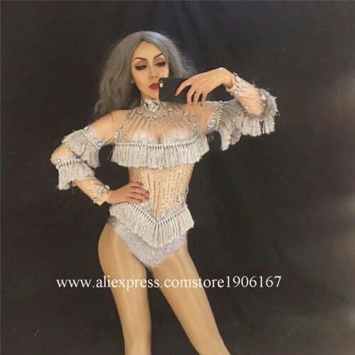 Fashion Sexy Lady Fringed Stage Ballroom Costume Nightclub Party Evening Dress TV Show Performance Dance Suit Clothes