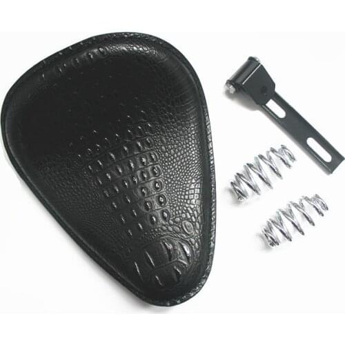 Motorcycle Retro Black Crocodile Leather Solo Seat+3" Spring Bracket for Custom Chopper Bobber Leather Saddle Seat