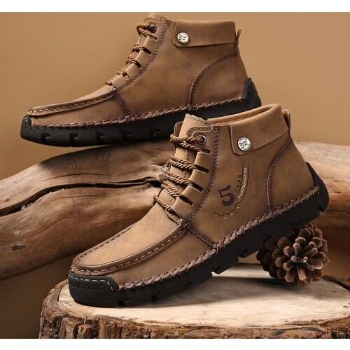 Men Designer Leather Shoes Cowhide Handmade Luxury Leisure Casual Moccasin Fashion Ankle Boots Comfortable Non-slip Size38-48