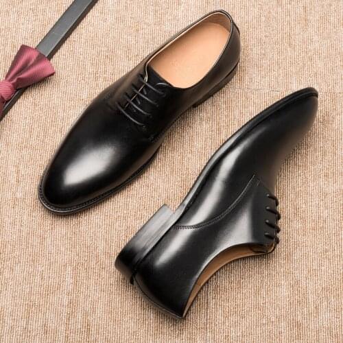 Spring Flat Brand Mens Formal Shoes Gnuine Leather Oxford Shoes For Men Black Dress Wedding Business Laces Brogues Shoes 2021