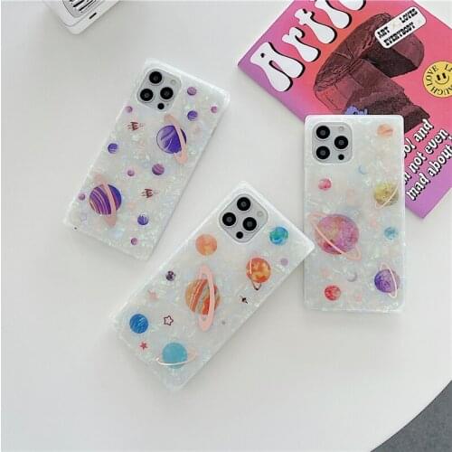 Luxury Square Shell Colorful Planet Case For iPhone 11 Pro Max 12 Pro Max 7 8 Plus X XR XS Max SE2020 Soft Shockproof Back Cover