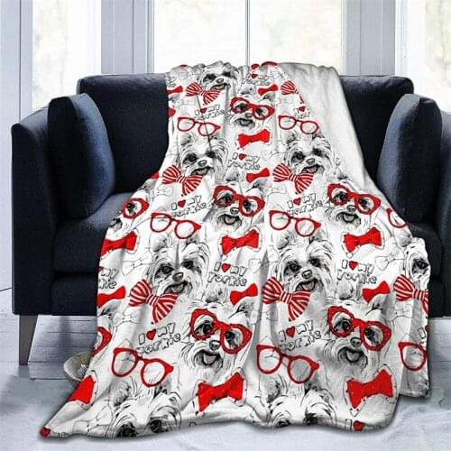 Dog With Red Bow And Glasses Soft Plush Gift Flannel Microfiber Fleece Bedspread Sherpa 3D-Printed Blanket Couch