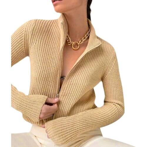 New Women Fashionable Long-Sleeved Zipper Top Fashionable Solid Color Coat For Shopping Everyday Wear Coat Top-Apricot