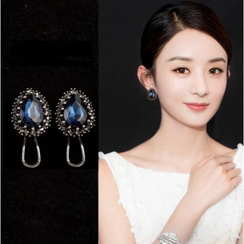 New fashion all-match ink blue drop crystal Hao stone female earrings charm female gift jewelry wholesale