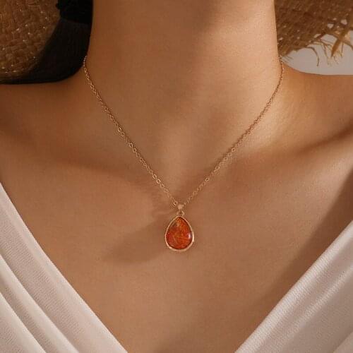 Charming Colorful Water Drop CZ Pendant Necklace Elegant Womens Wedding Gold Clavicle Chain Choker Fashion Jewelry Gift