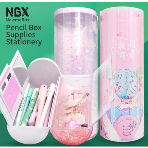 Fashion quicksand pencil case colorful large capacity pen box kawaii study supplies stationery gift school for children student
