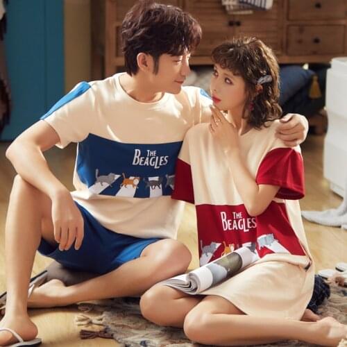 Couple Pajamas Set Women Mens Cotton Pajama Set Couples Short Sleeve Sleepwear Homewear Pj Unisex Pyjamas Plus Size M-3XL