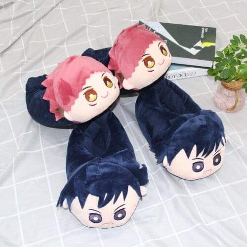 Anime Jujutsu Kaisen Itadori Yuji Gojo Satoru Figures Cosplay Plush Cotton Slippers 28 CM