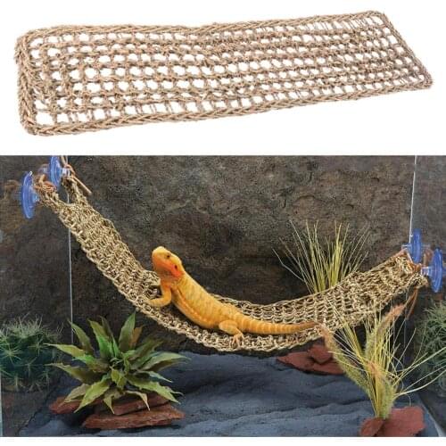 Rectangle Reptile Lizard Lounger Bearded Dragon Seaweed Hammock Swing Hanging Net For Anole Gecko Iguana Hermit Crab Light Brown