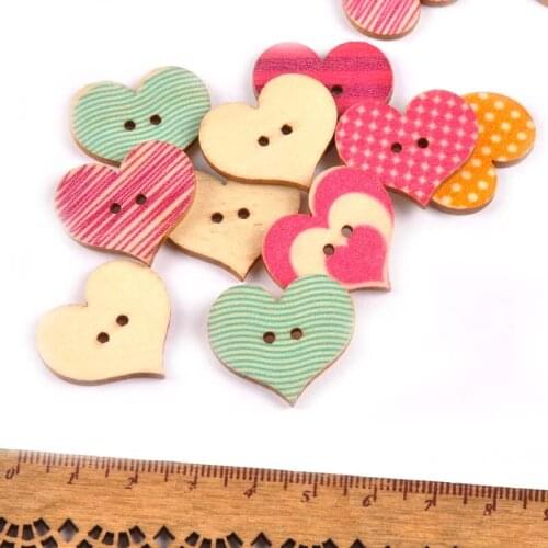 25pcs Mixed Color Love Heart Shape Wooden Buttons For Crafts And Scrapbookings Accessories Garment Sewing 2 Holes Button M1529