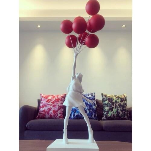 Luxurious Balloon Girl Statues Banksy Flying Balloons Girl Art Sculpture Resin Craft Home Decoration Christmas Gift 57cm