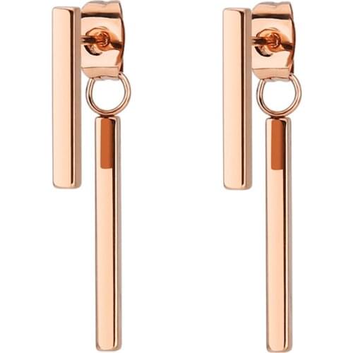 1 Pair Stainless Steel Glossy Long Punk Earrings Steel Gold Rose gold Geometric Double Rectangle Shape Stud Earrings For Women